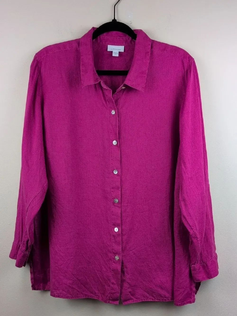 J. Jill Love Linen Classic Button-Down Shirt in Fuchsia Size XLP